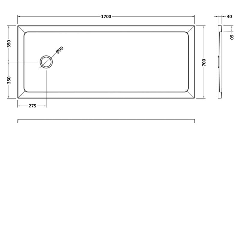 Nuie Pearlstone Slip Resistant Bath Replacement Rectangular Shower Tray 1700mm x 700mm