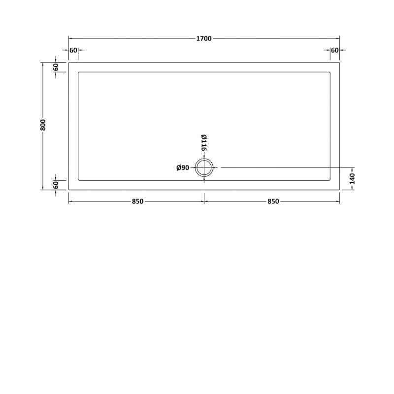 Nuie Pearlstone Slip Resistant Rectangular Shower Tray 1700mm x 800mm