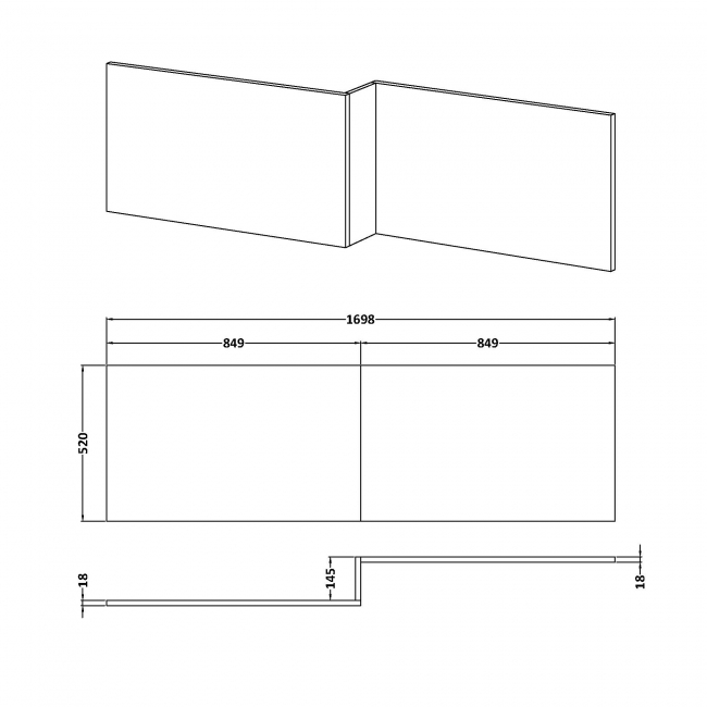 Hudson Reed Square Shower Bath Front Panel 520mm H x 1698mm W - Fern Green