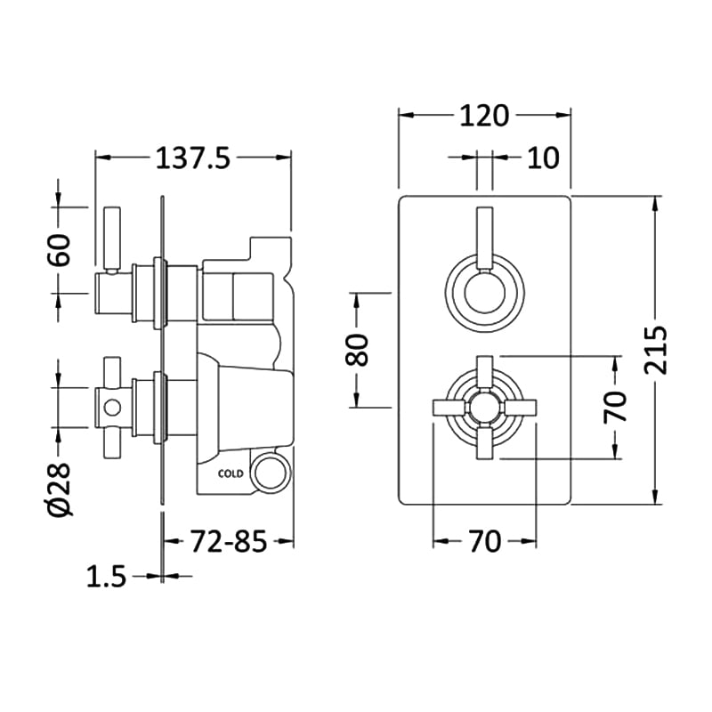 Hudson Reed Tec Pura Concealed Shower Valve Dual Handle - Brushed Brass