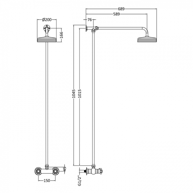 Hudson Reed Thermostatic Bar Mixer Shower and Fixed Head