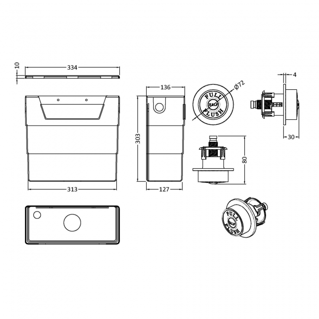 Hudson Reed Universal Access Dual Flush Concealed WC Cistern with Brushed Brass Button