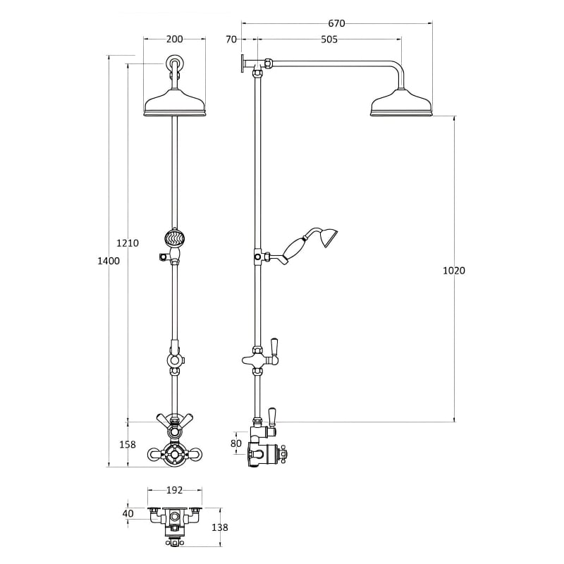 Hudson Reed Topaz Thermostatic Exposed Shower Valve and Rigid Riser Kit with Handset - Brushed Brass