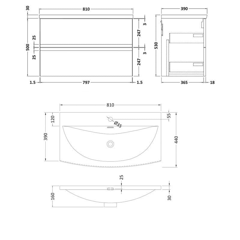 Hudson Reed Urban Vanity Unit | 800mm | URB206G | Satin Grey