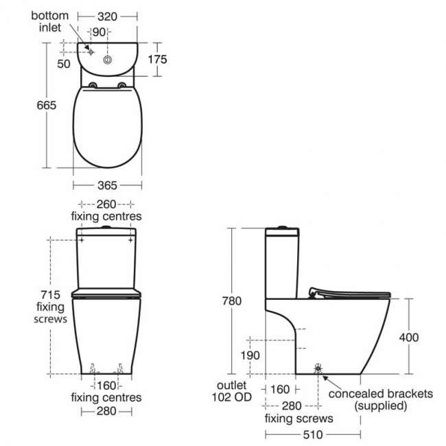 Ideal Standard Concept Arc Open Back Close Coupled Toilet with Cistern - Soft Close Seat