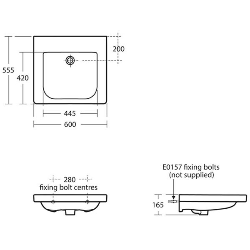 Ideal Standard Concept Wall Hung Basin | E550101 | 600mm | 0TH