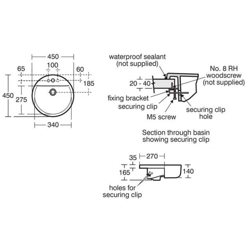 Ideal Standard Concept Sphere Semi Recessed Basin | E797901 | 450mm | 1TH