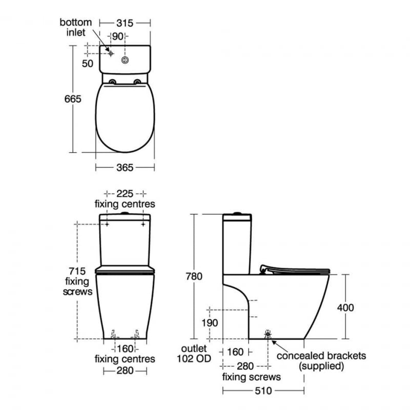 Ideal Standard Concept Aquablade Close Couple Toilet with Push Button Cistern - Soft Close Seat