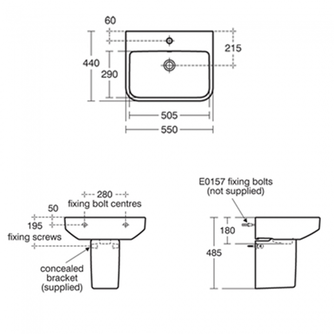 Ideal Standard I.Life B Basin and Semi Pedestal 550mm Wide - 1 Tap Hole