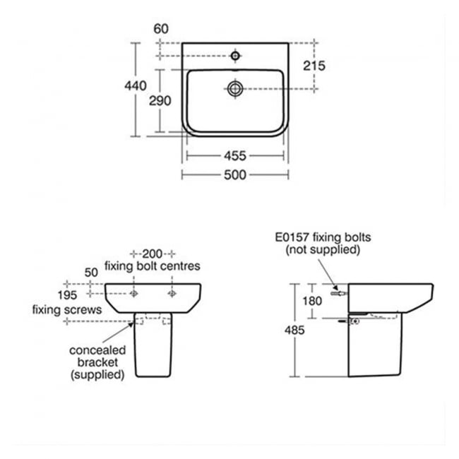 Ideal Standard I.Life B Basin and Semi Pedestal 500mm Wide - 1 Tap Hole