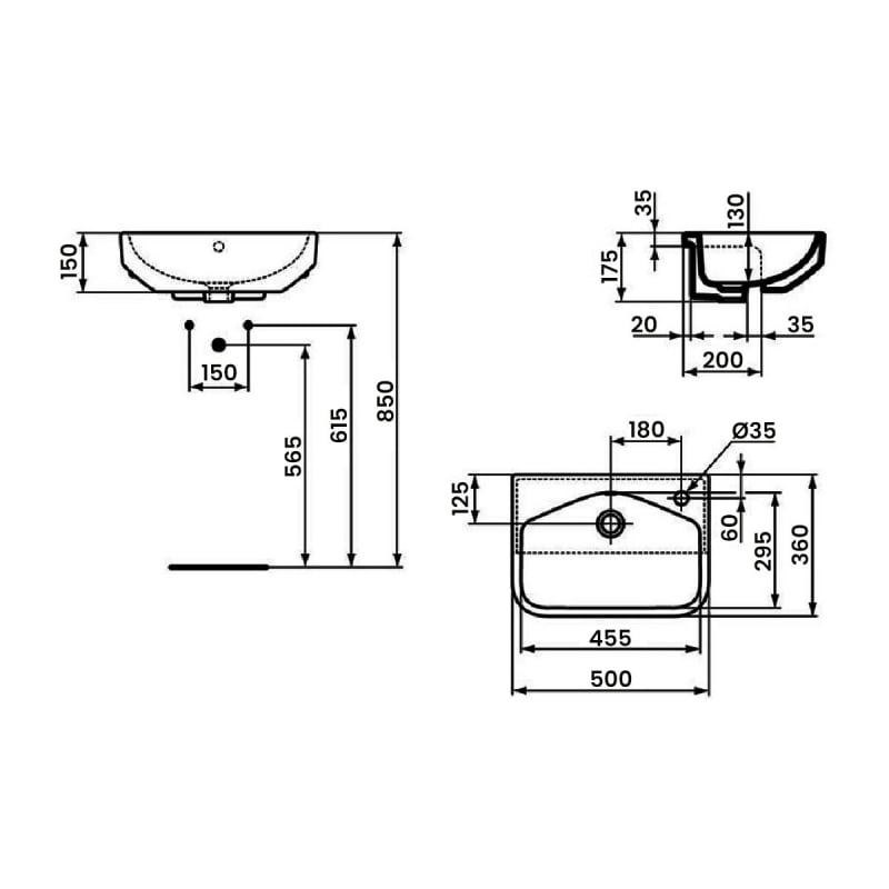 Ideal Standard I.Life S Semi Countertop Washbasin 500mm Wide - 1 Tap Hole