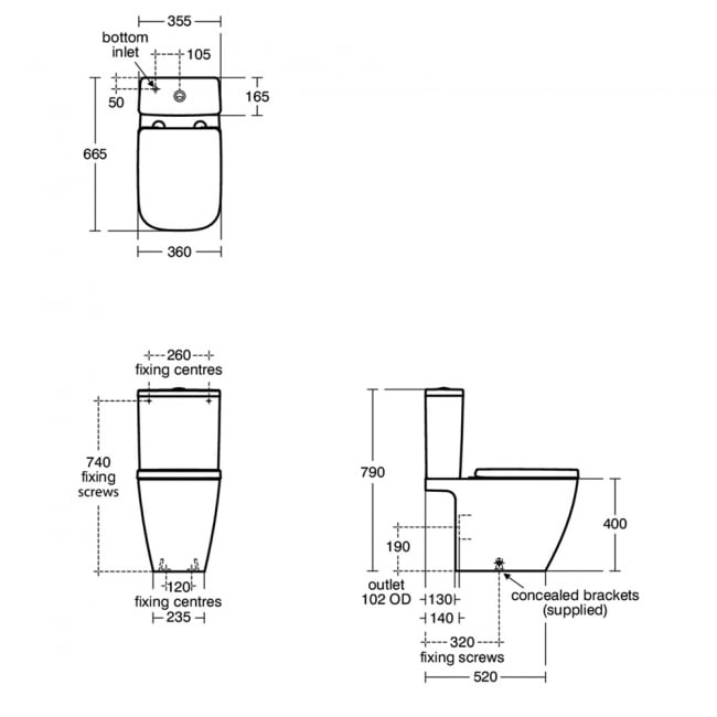 Ideal Standard I.Life B Rimless Close Coupled Toilet Pan with 4/2.6 Litre Cistern - Soft Close Seat