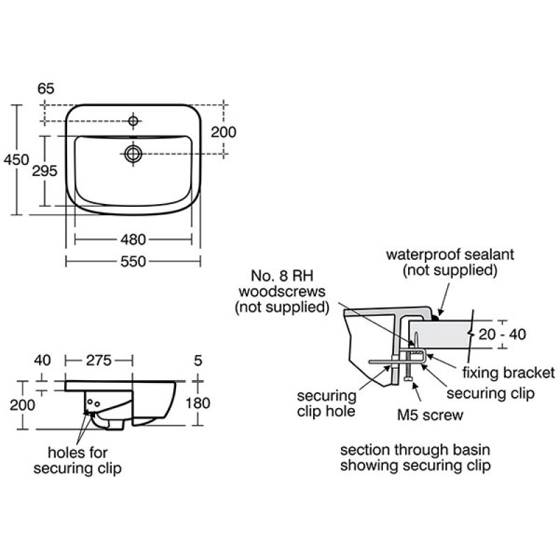 Ideal Standard Tempo Semi Recessed Basin | T059001 | 550mm | 1TH