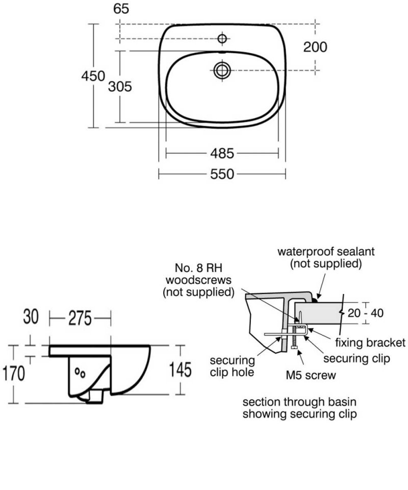 Ideal Standard Tesi Semi-Recessed Basin | T352601 | 550mm | 1TH