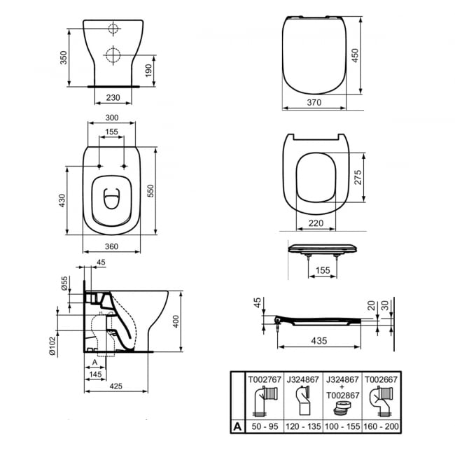 Ideal Standard Tesi Back to Wall Toilet - Soft Close Seat