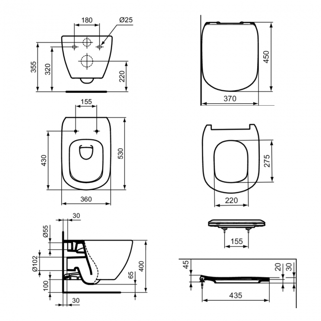 Ideal Standard Tesi Wall Hung Toilet - Soft Close Seat