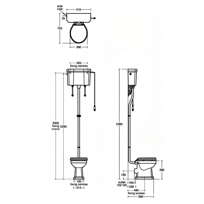 Ideal Standard Waverley High Level Toilet with Cistern - Standard White Seat