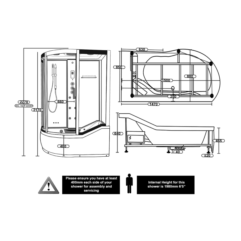 Insignia 1500 Series Shower Cabin 1500SRSSB 1500mm x 900mm Clear