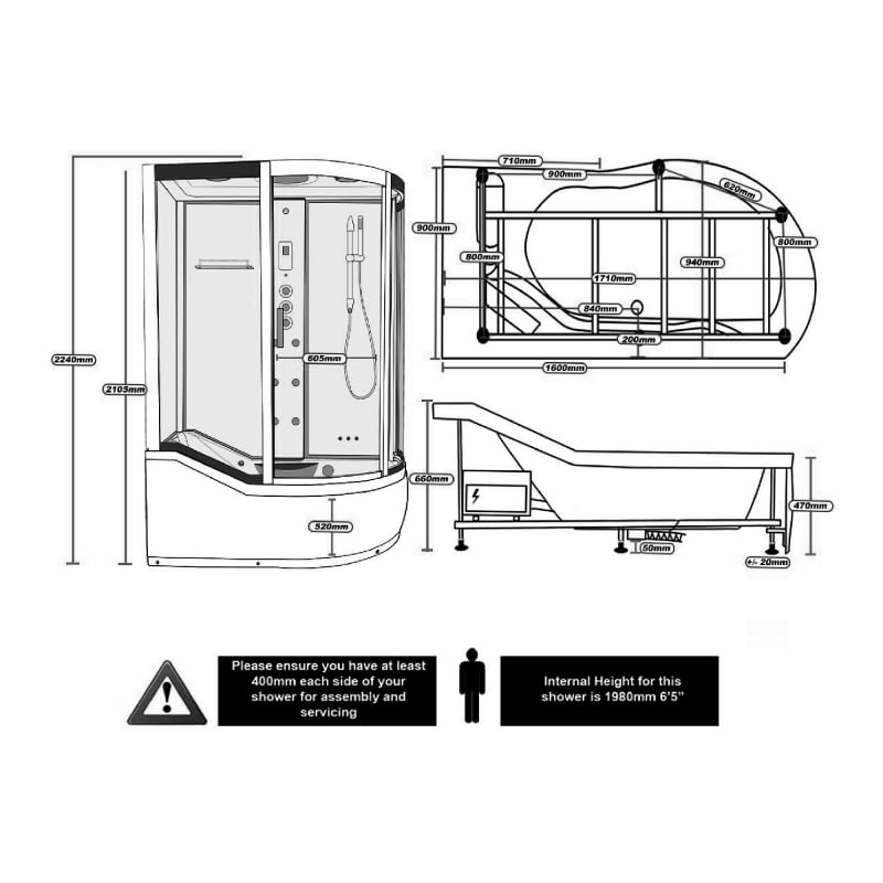 Insignia 1700 Series Offset Quadrant Steam Shower Bath Cabin 1700mm x 900mm LH - Chrome Frame