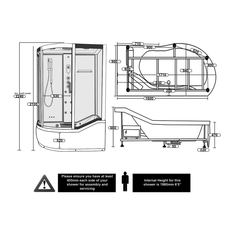 Insignia 1700 Series Offset Quadrant Steam Shower Bath Cabin 1700mm x 900mm RH - Chrome Frame