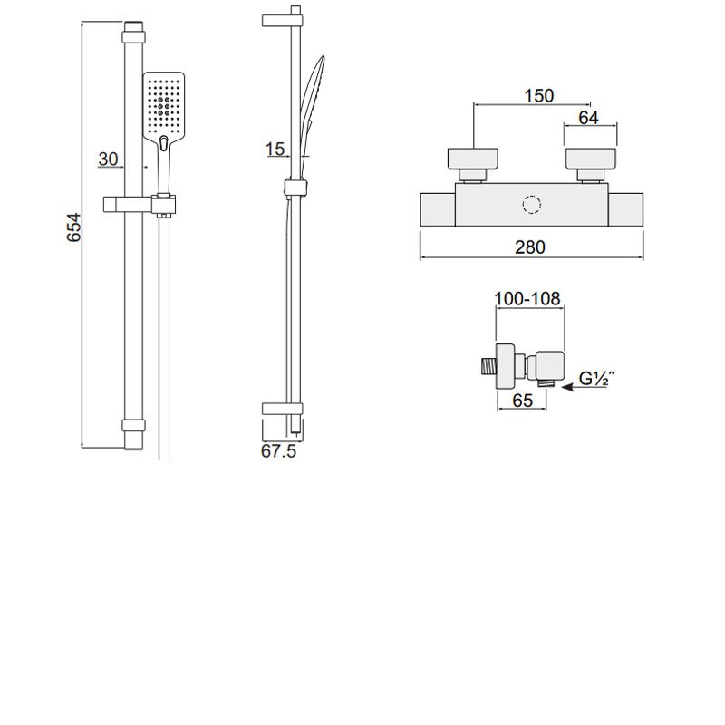 Inta Mio Bar Shower | MM10035CP | 1 Outlet | Chrome