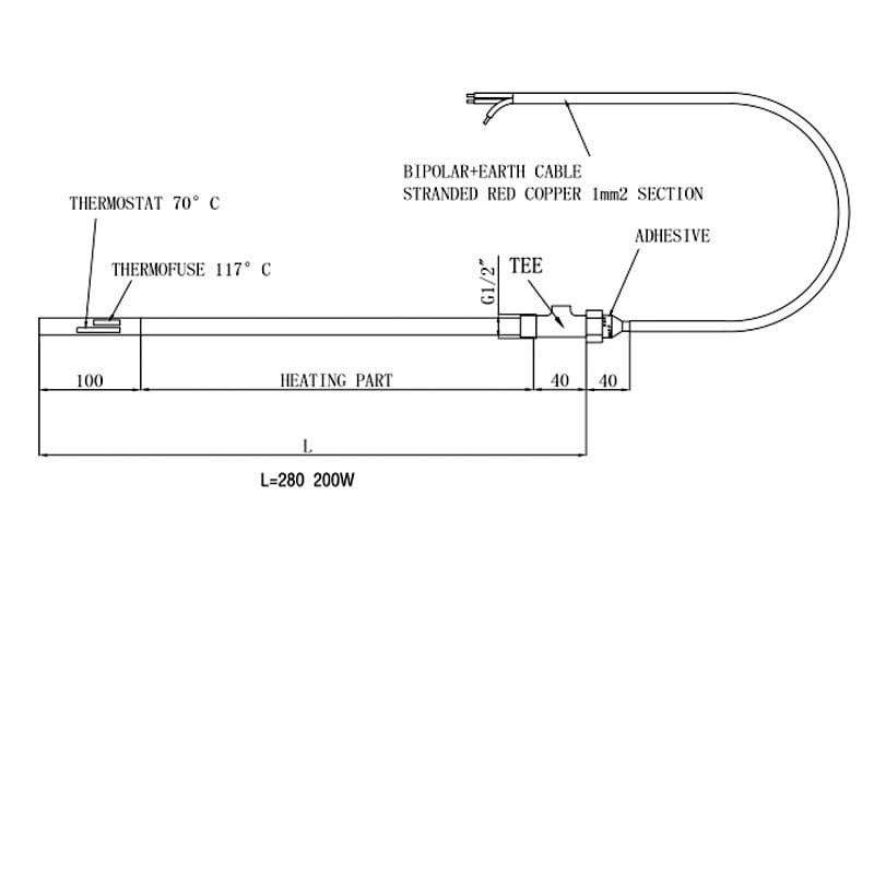 JTP Valves Standard Heating Element 200 Watts with T-Piece - Matt Black