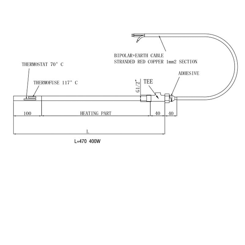 JTP Standard Heating Element 400 Watts with T-Piece - Chrome