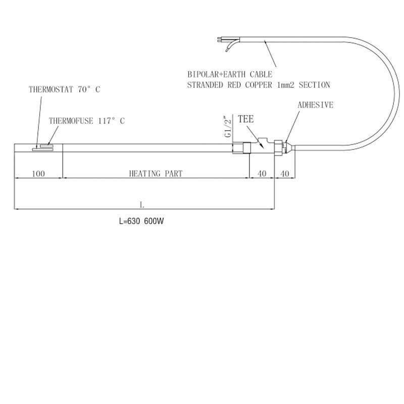 JTP Standard Heating Element 600 Watts with T-Piece - Matt Black