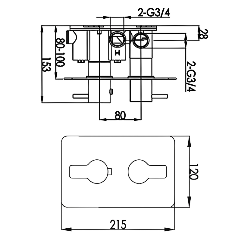 JTP Amore Thermostatic Concealed 3 Outlets Shower Valve Dual Handle - Chrome