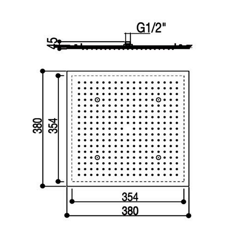 JTP Aquamist Square Ceiling Mounted Fixed Shower Head 380mm x 380mm - Chrome