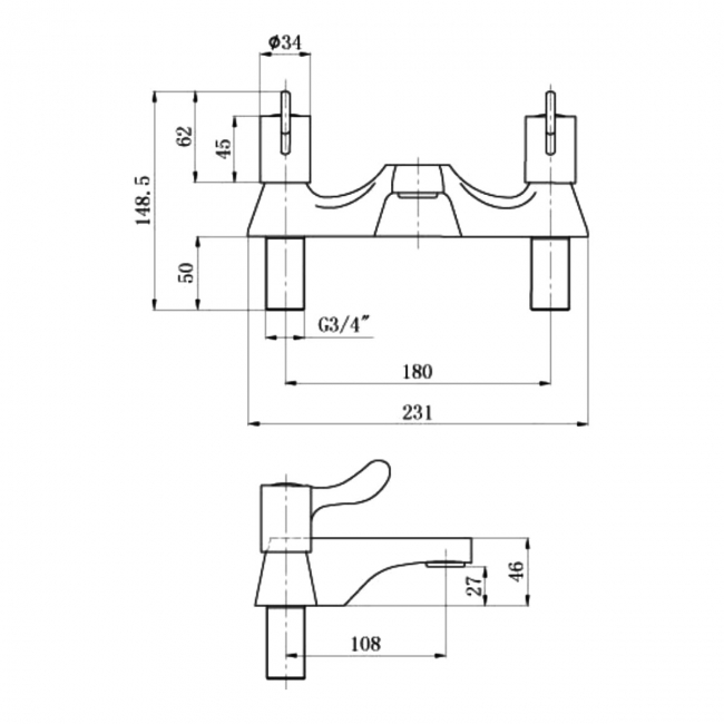 JTP Astra Lever Bath Filler Tap Deck Mounted - Chrome