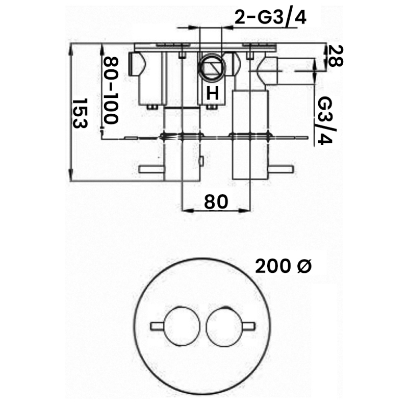 JTP Florence Thermostatic Concealed 3 Outlet Shower Valve Dual Handle - Chrome