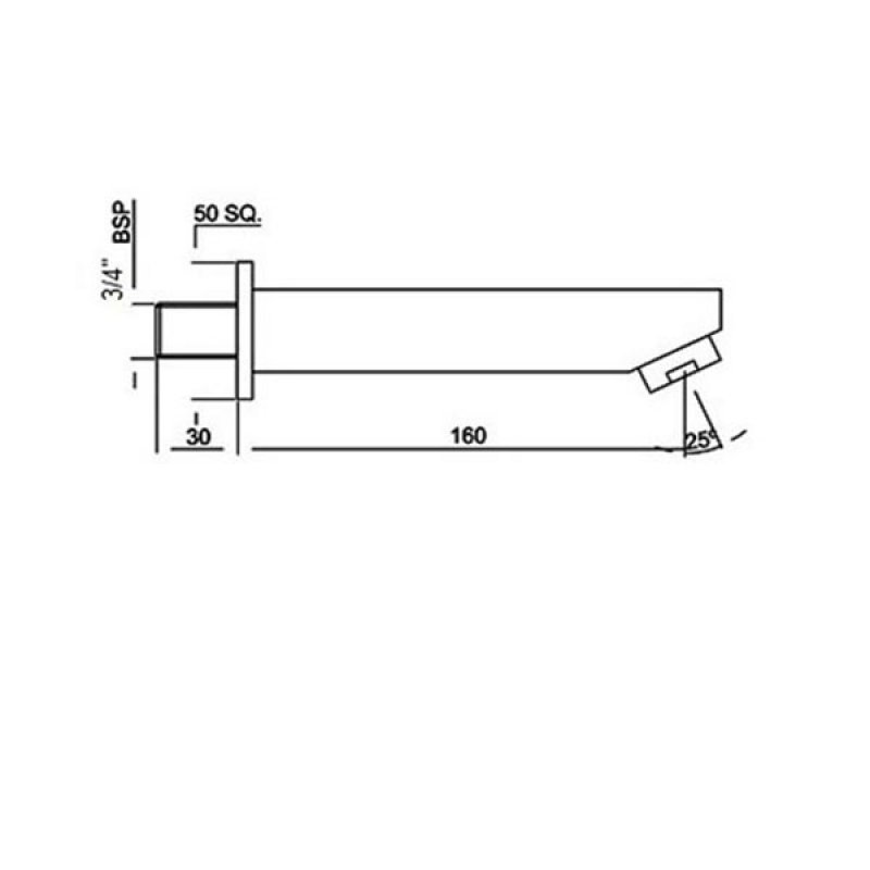 JTP Kubix Bath Spout with Wall Flange Wall Mounted - Chrome