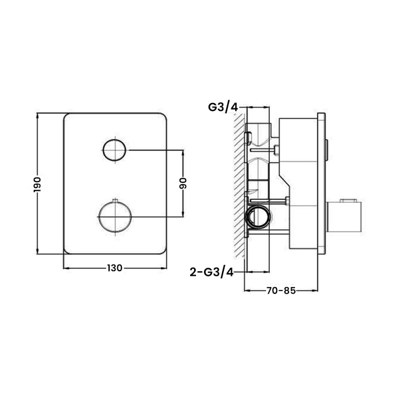 JTP Touch - Hugo 1 Outlet Push Button Thermostatic Shower Valve - Chrome