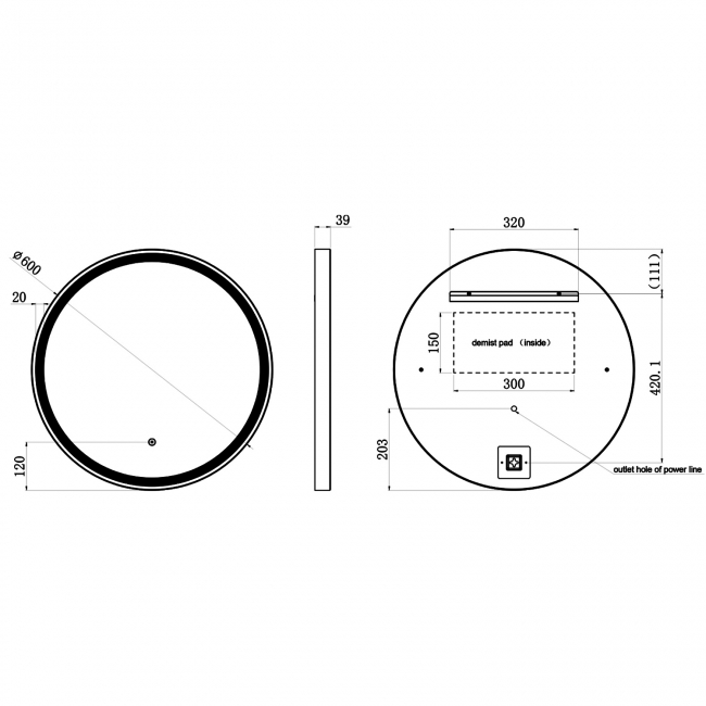 JTP Vos Bathroom Mirror 600mm Diameter With Light - Brushed Bronze