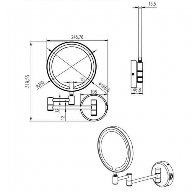 JTP Zoom LED Magnifying Makeup Mirror - Chrome