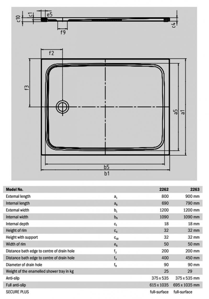 Kaldewei Cayonoplan Rectangular Shower Tray 1200mm x 900mm - White