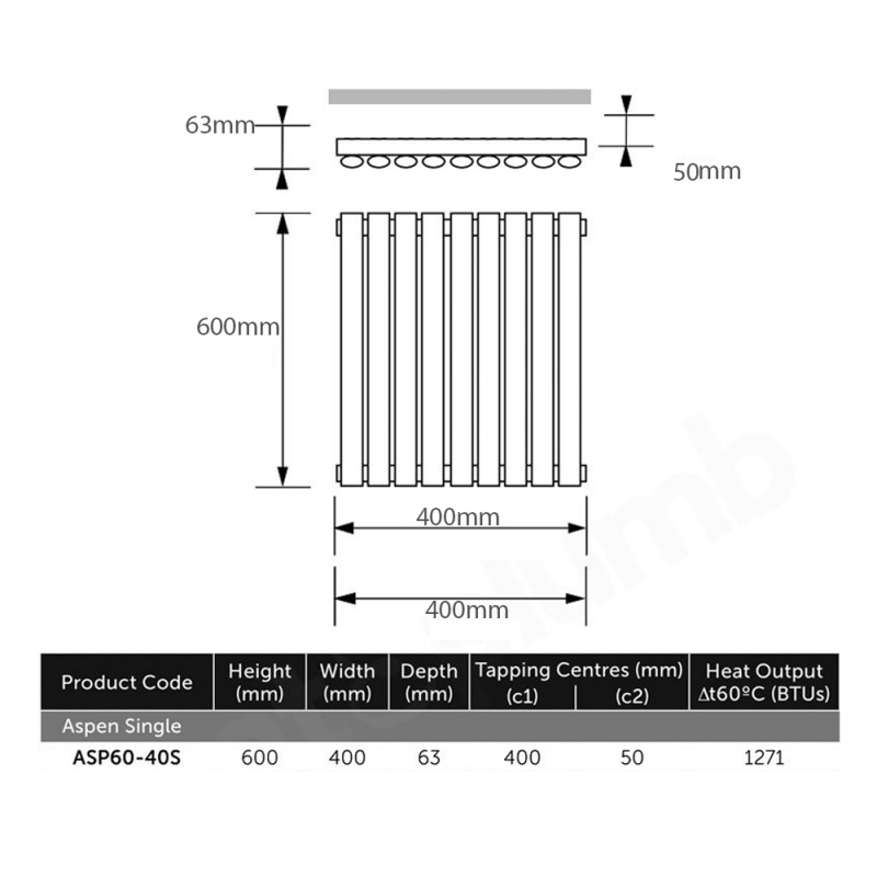 MaxHeat Aspen Designer Radiator | ASP60-40S | 600mm x 400mm | Brushed