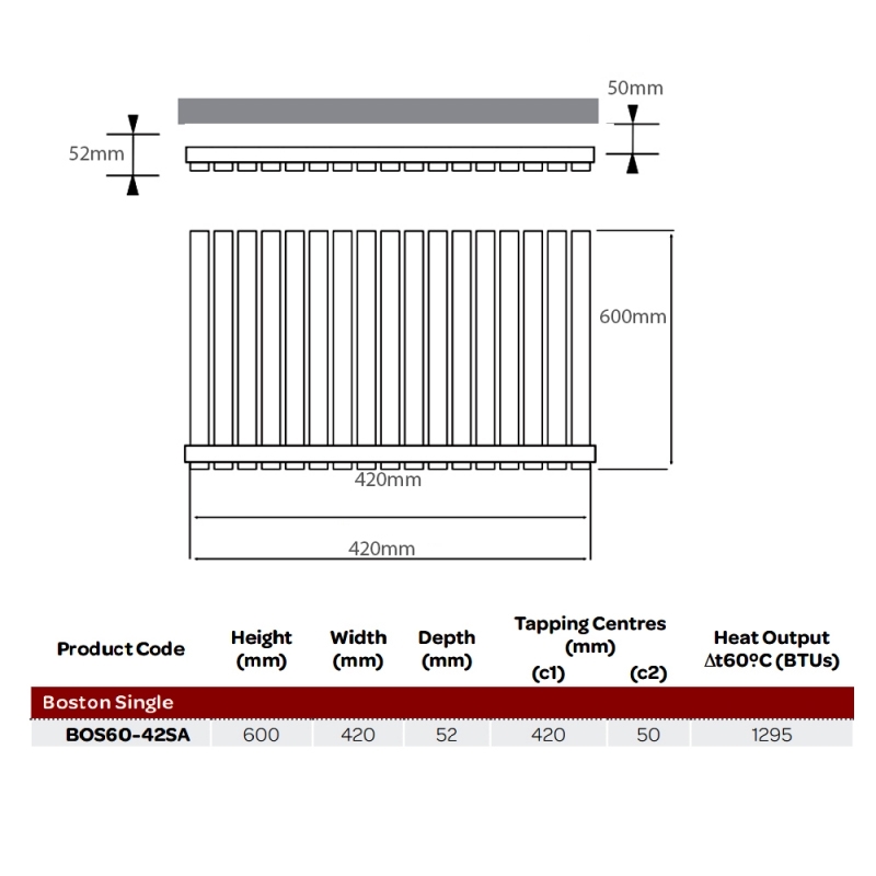 MaxHeat Boston Designer Radiator | BOS60-42SA | 600mm x 420mm | Anthracite