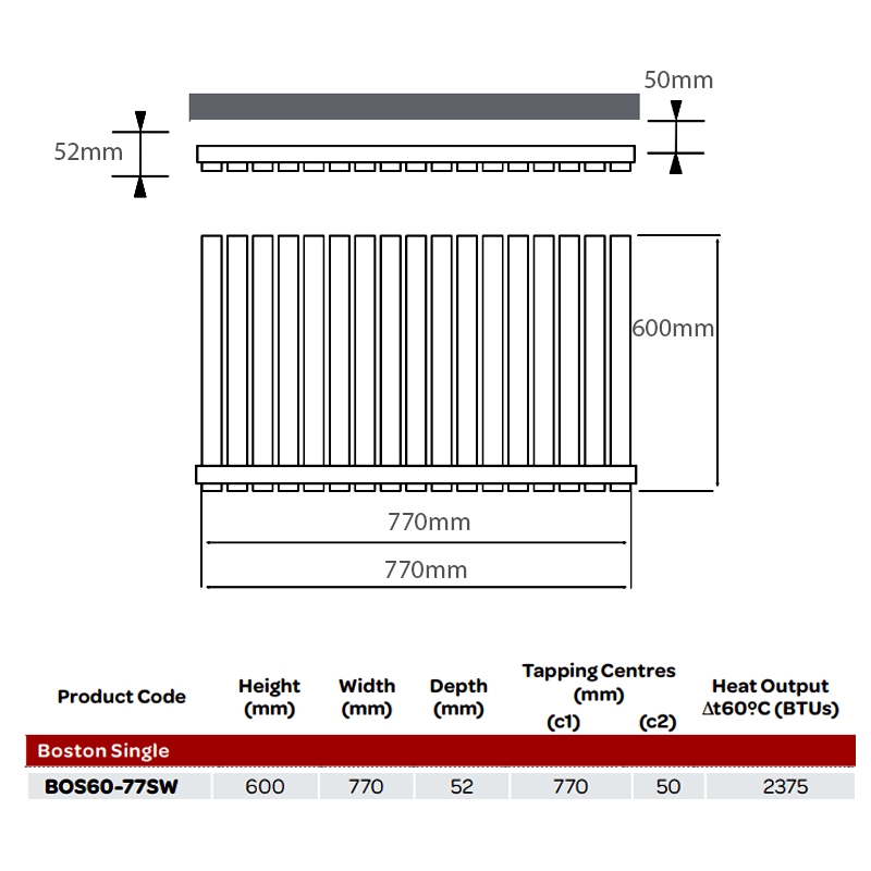 MaxHeat Boston Designer Radiator | BOS60-77SW | 600mm x 770mm | White