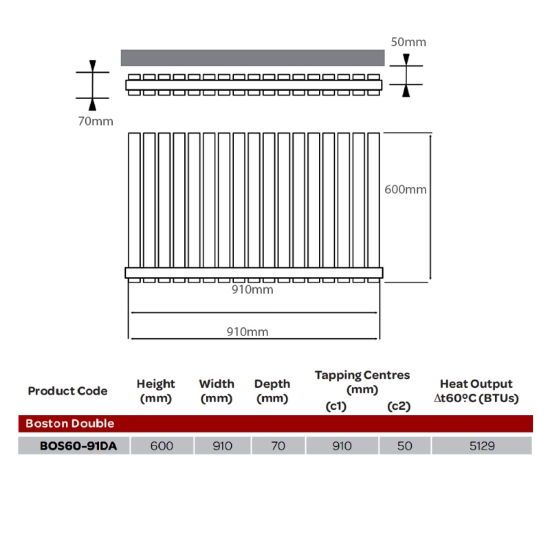 MaxHeat Boston Designer Radiator | BOS60-91DA | 600mm x 910mm | Anthracite