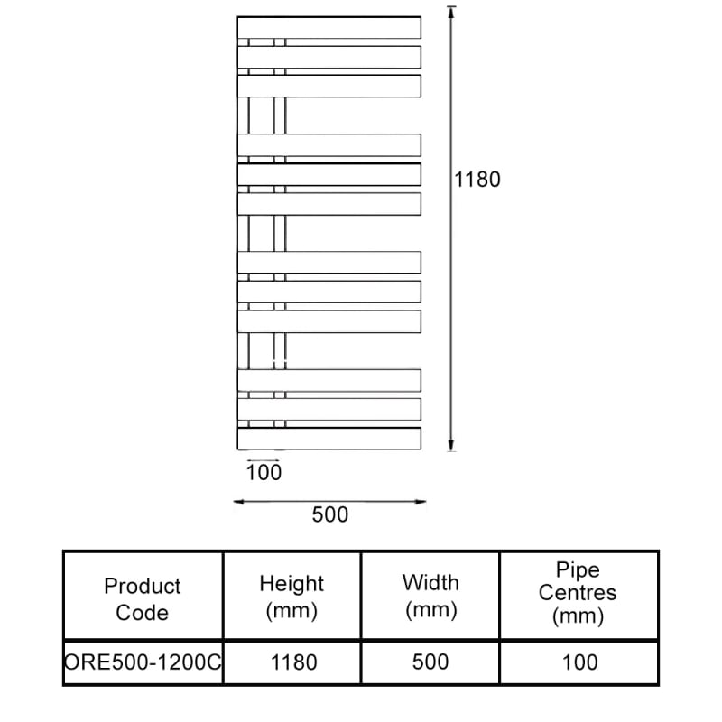 Prestige Oregon Designer Heated Towel Rail 1180mm H x 500mm W - Chrome