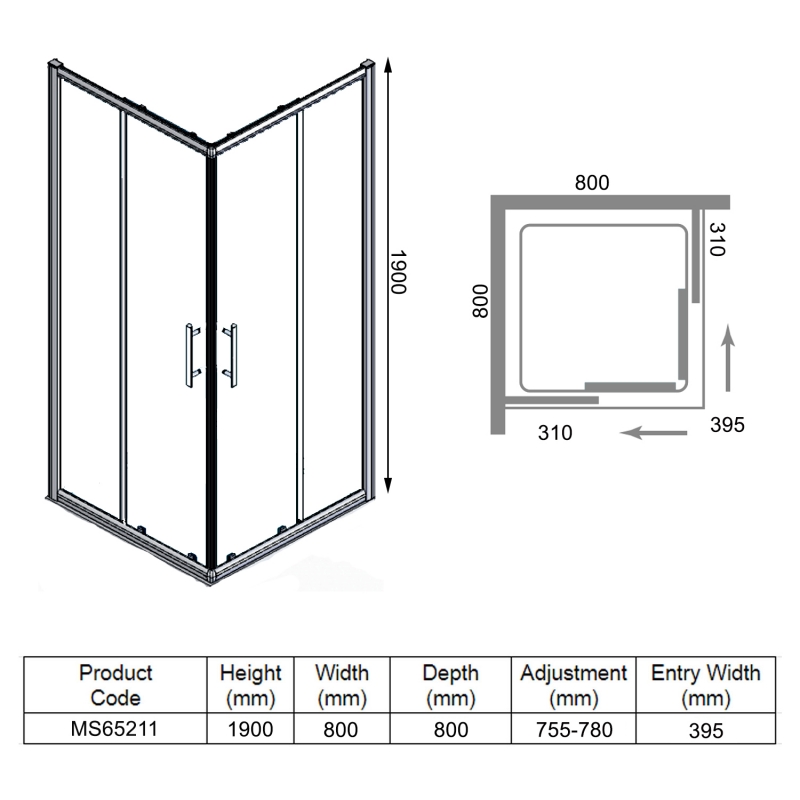 Merlyn 6 Series Corner Entry Shower Enclosure 800x800mm Ms65211