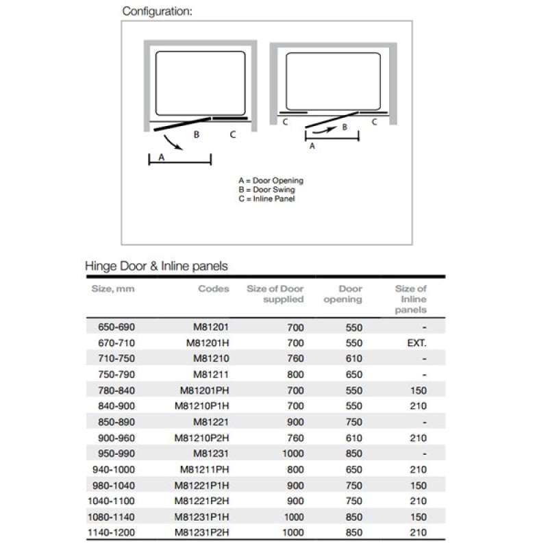 Merlyn 8 Series Inline Hinged Shower Door | M81210P1H | 700mm | Chrome ...