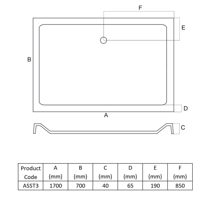 MX Elements Rectangular Anti-Slip Shower Tray with Waste 1700mm x 700mm Flat Top - White