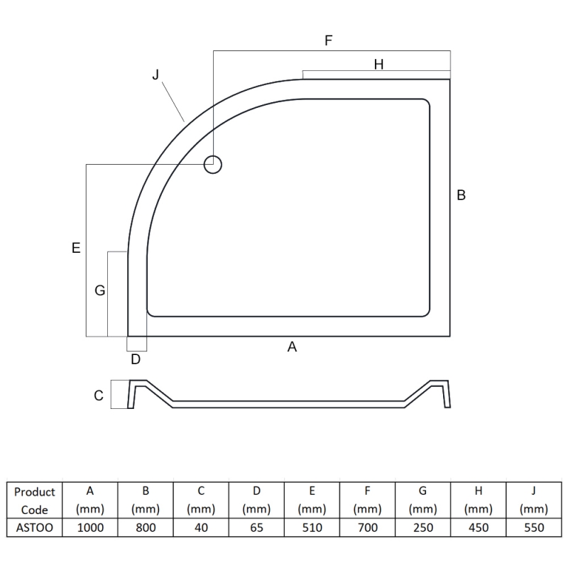 MX Elements Offset Quadrant Anti-Slip Shower Tray with Waste 1000mm x 800mm Right Handed