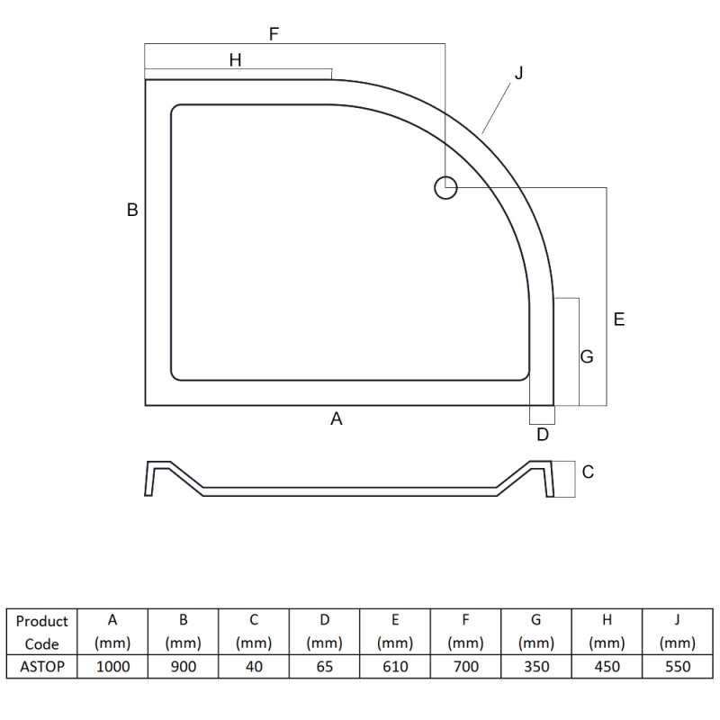 MX Elements Anti-Slip Offset Quadrant Shower Tray 1000mm x 900mm Left Handed (inc Waste)