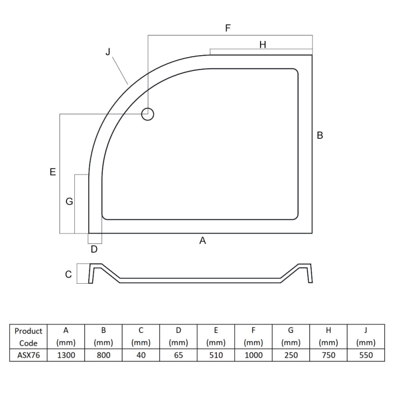 MX Elements Anti-Slip Offset Quadrant Shower Tray 1300mm x 800mm Right Handed (inc Waste)