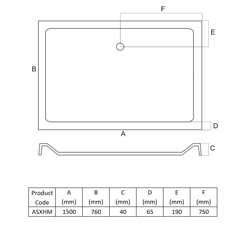 MX Elements Rectangular Anti-Slip Shower Tray with Waste 1500mm x 760mm Flat Top