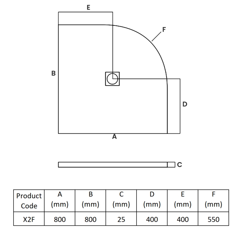 MX Minerals Ice White Slate Effect Quadrant Shower Tray 800mm x 800mm